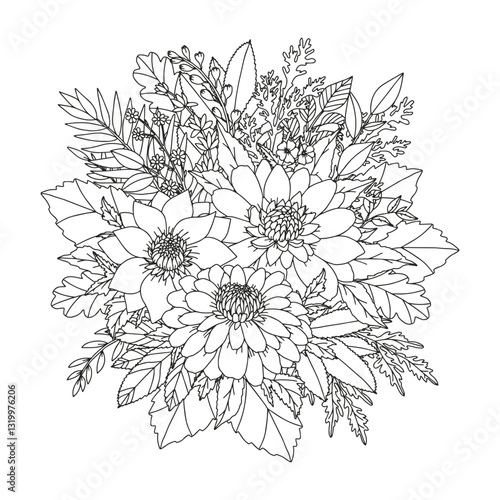 Coloring page for adults and children. Flower coloring.