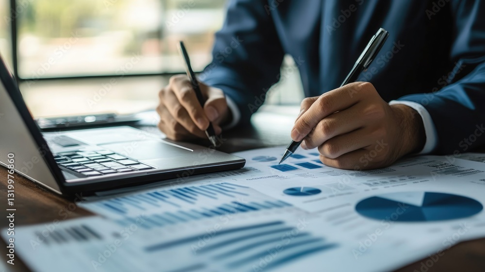 Businessman Analyzing Financial Data and Charts Businessman Analyzing Financial Data and Charts