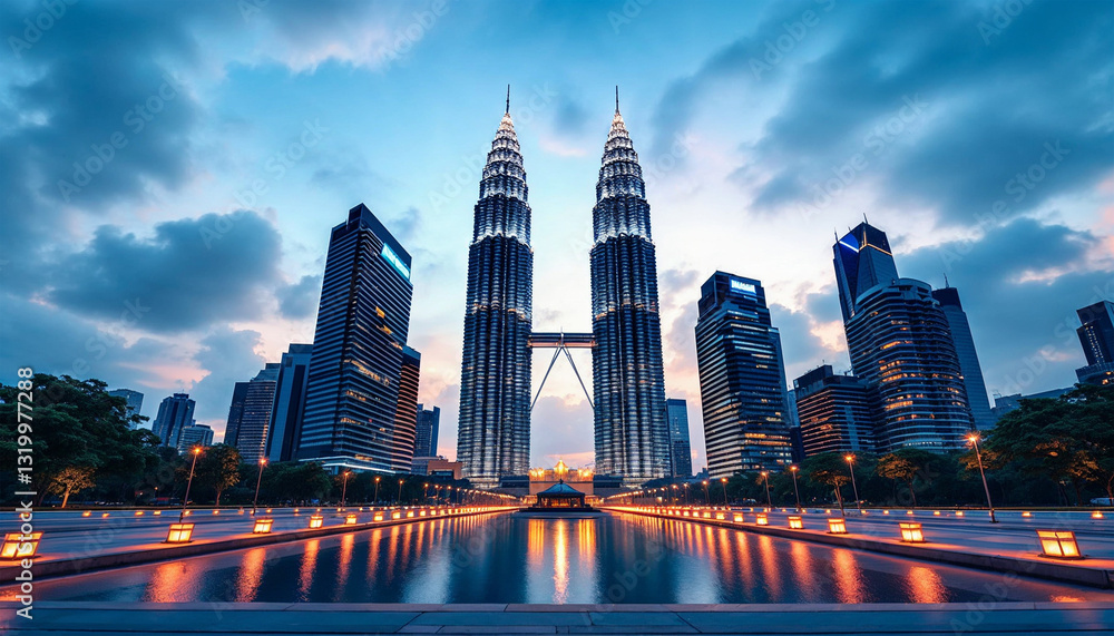 Obraz premium twins building tower asian malaysia in the night background