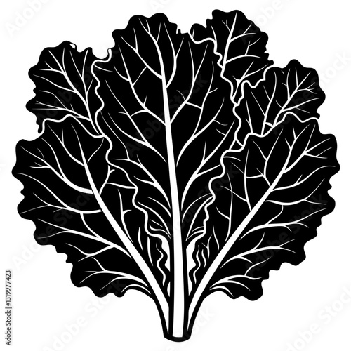Vector Silhouette Kale Illustration, Clipart, Cartoons, Line Art, and Design on White Background, Vector kale silhouette illustration in clipart, cartoon, and line art styles on white.