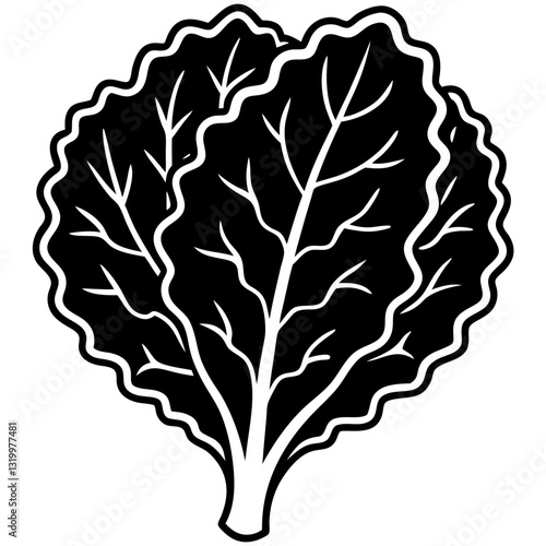 Vector Silhouette Kale Illustration, Clipart, Cartoons, Line Art, and Design on White Background, Vector kale silhouette illustration in clipart, cartoon, and line art styles on white.