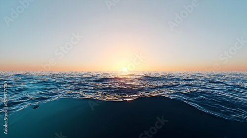 Golden Sunset Over Tranquil Pixelated Ocean With Calm Waves And Blue Green Water At Dawn In Abstract Digital Background