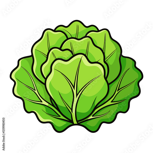 Vector Lettuce Silhouette with White Background – Clipart, Cartoon & Line Art Design, Fresh vector lettuce silhouette design on white background for digital use