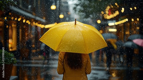 Wallpaper Mural Rainy City Street Person with Yellow Umbrella Torontodigital.ca