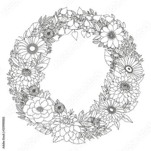 Coloring page for adults and children. Flower coloring.