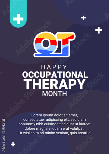 National Occupational Therapy Month in April. Poster design with texture logo and circle elements for greetings, campaigns, advertising