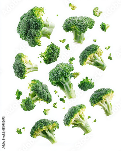 falling broccoli isolated on white or transparent png
