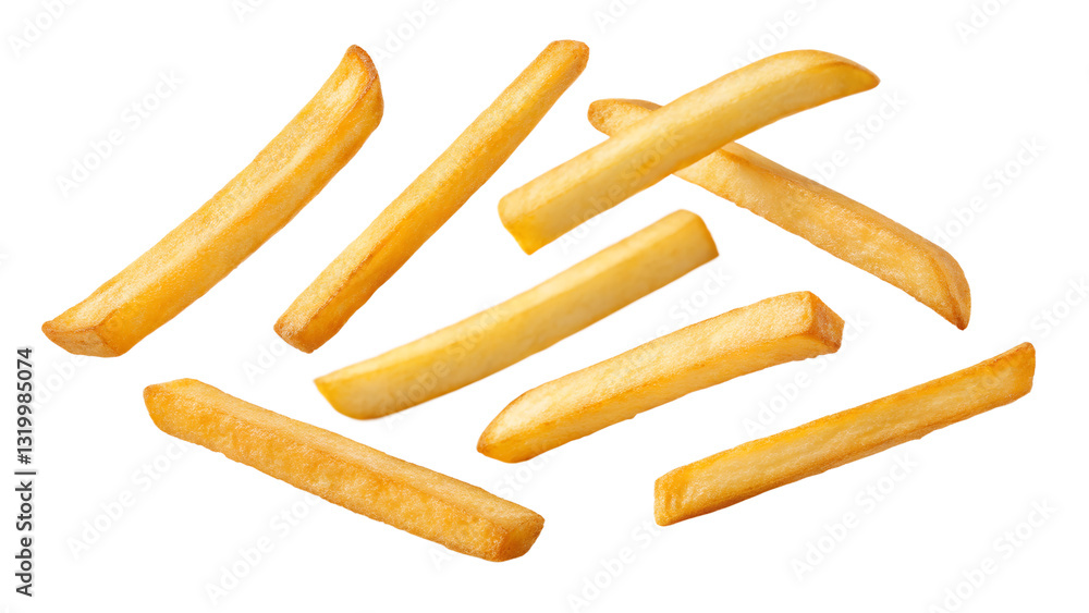 Crispy flying potato fries with a light golden crust Crispy flying potato fries with a light golden crust