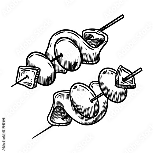 Hand draw vector Illustration of Tapas pinchos spanish food mediterranean olives