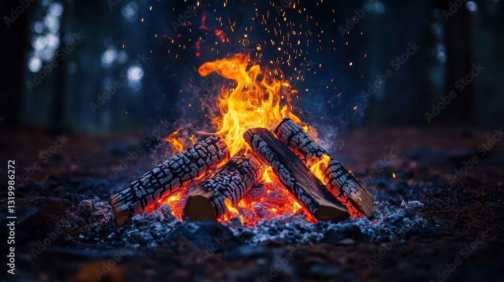 Naklejka premium Campfire in Dark Forest (4)