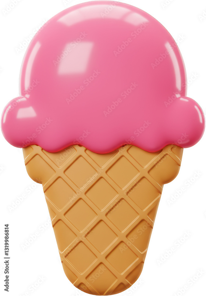 Delicious Pink Strawberry Ice Cream Cone 3D Render Sweet Summer Treat Dessert Food Delicious Pink Strawberry Ice Cream Cone 3D Render Sweet Summer Treat Dessert Food