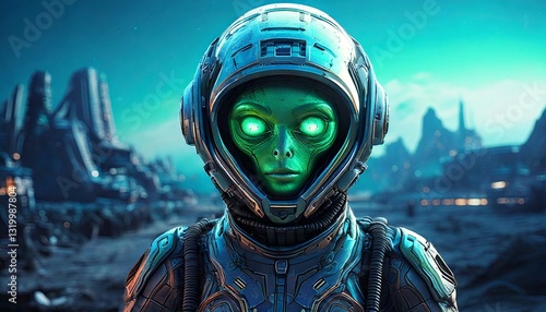 green alien in a space suit