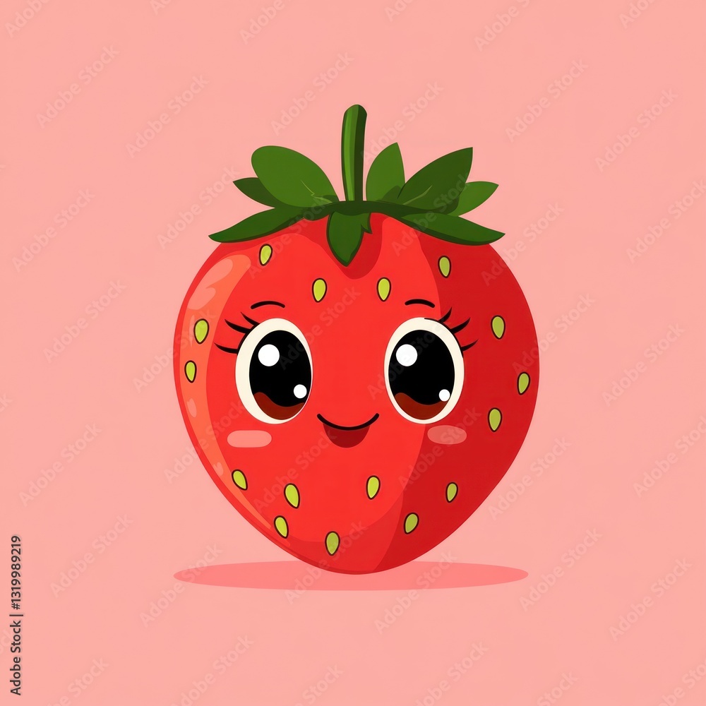 Obraz premium Cute cartoon strawberry on pink background (1)