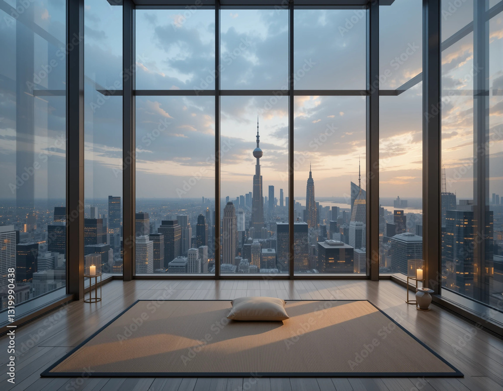 Fototapeta premium Urban Serenity – Stunning Meditative Space Illustrations for Mindfulness in the City