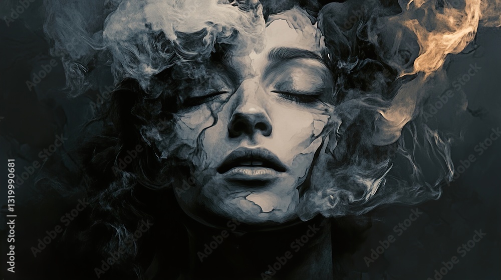 Mysterious Woman in Smoke: A Dreamlike Digital Painting Mysterious Woman in Smoke: A Dreamlike Digital Painting