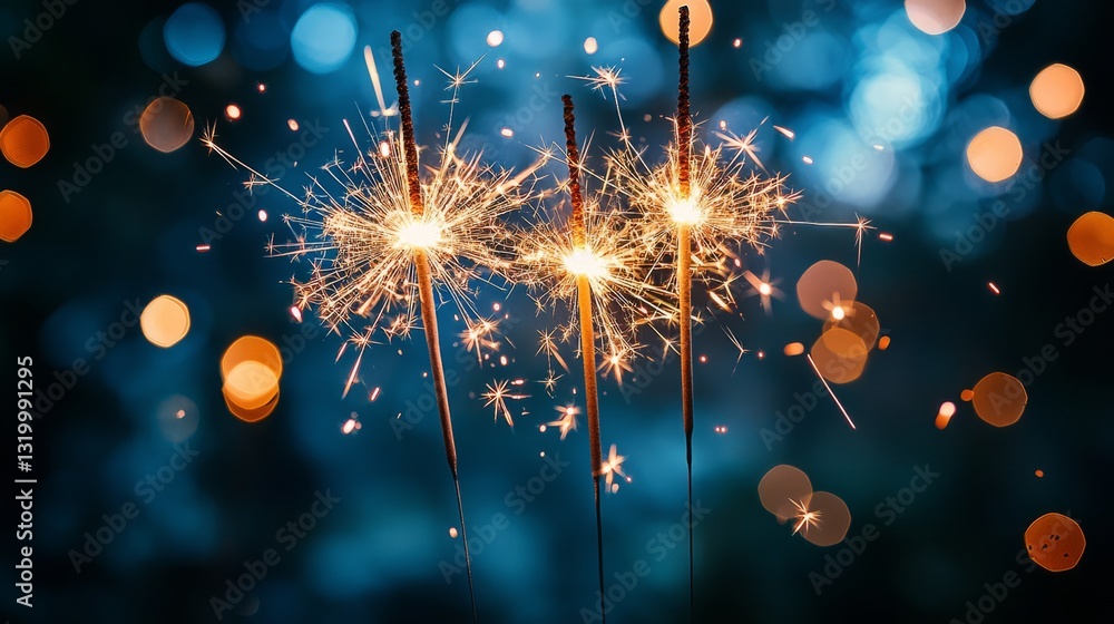 Obraz premium Sparkler Celebration with Glowing Bokeh and Sparkling Effects at Night