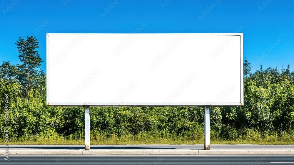 A large blank advertisement billboard with a bright blue sky A large blank advertisement billboard with a bright blue sky