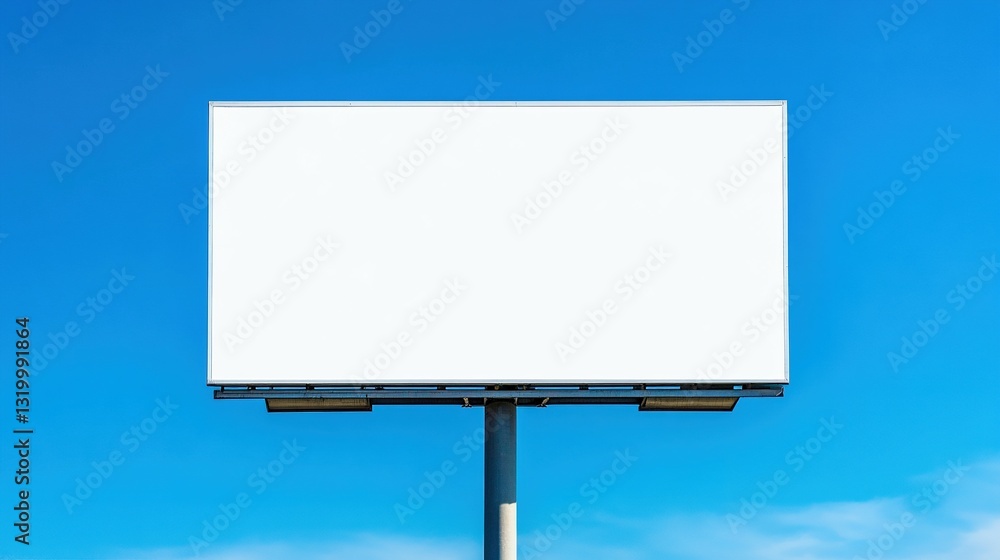 A Blank Billboard Stands Against A Bright Blue Sky Background A Blank Billboard Stands Against A Bright Blue Sky Background