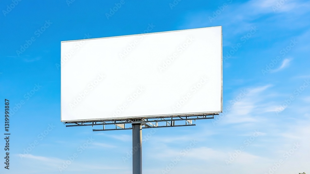 Large blank billboard displays advertisement information in a clear blue sky Large blank billboard displays advertisement information in a clear blue sky