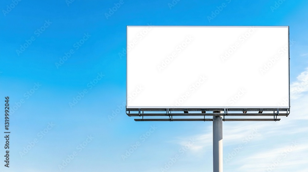 A blank outdoor advertising billboard against a clear blue sky