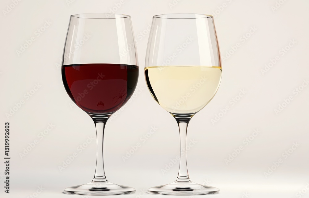 Red and white wine glasses against a soft background. Red and white wine glasses against a soft background.