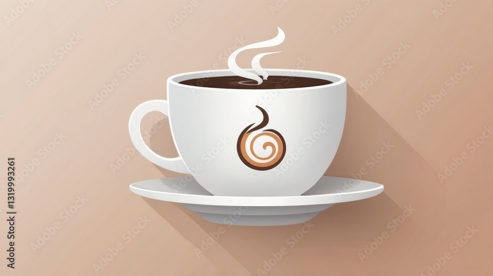 Obraz premium Steaming Coffee Cup with Spiral Logo on a Warm Background