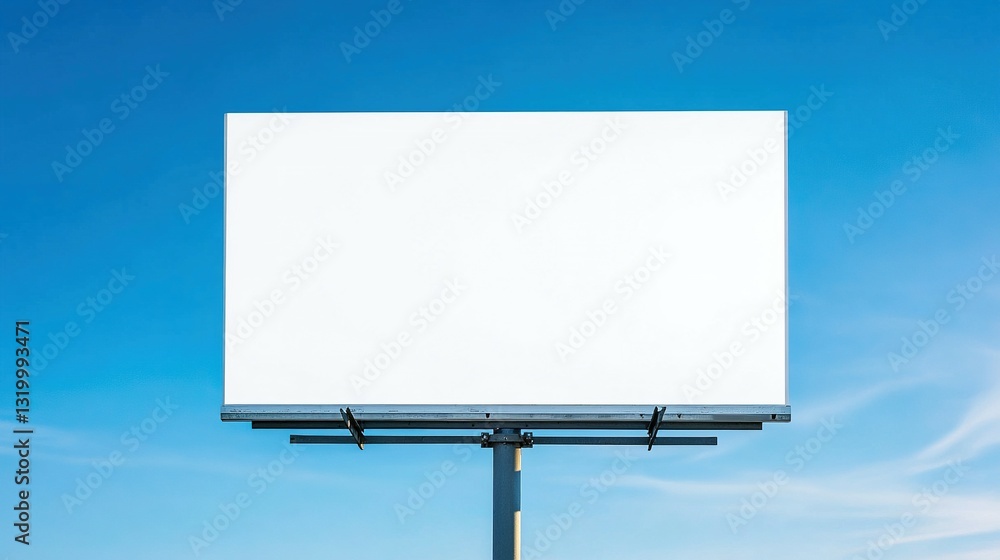 A blank advertisement billboard against a bright clear blue sky A blank advertisement billboard against a bright clear blue sky