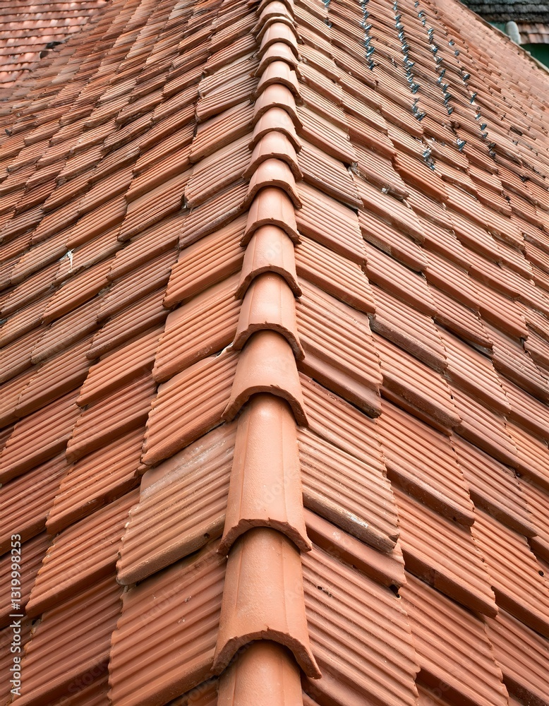 Close-Up Texture of Traditional Roof Tiles on a Residential House Close-Up Texture of Traditional Roof Tiles on a Residential House