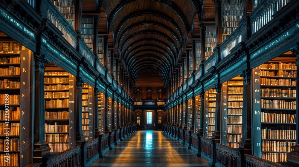 Fototapeta premium Long Library Hallway with Bookshelves