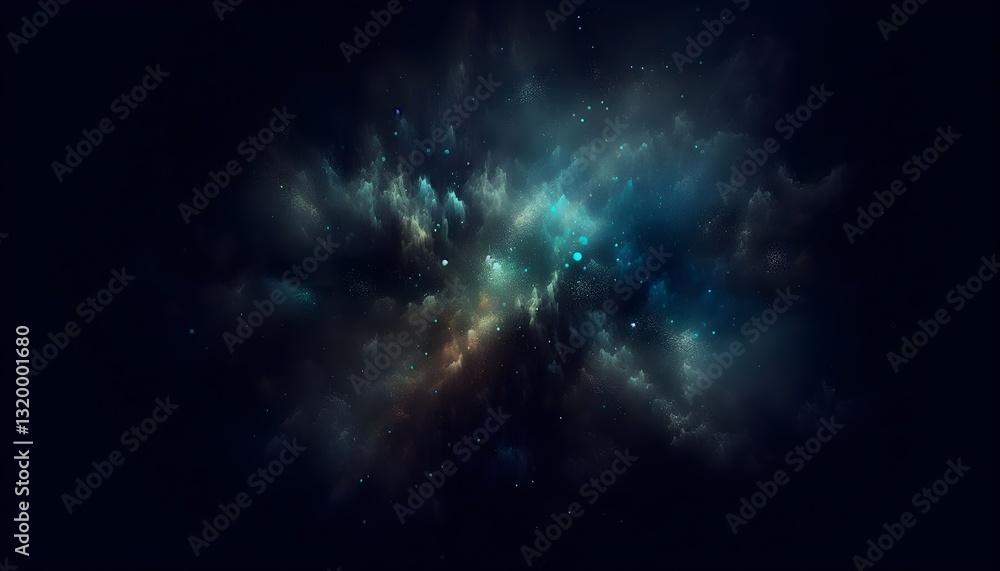Fototapeta premium Mysterious dark abstract background with glowing blue and green light textures.