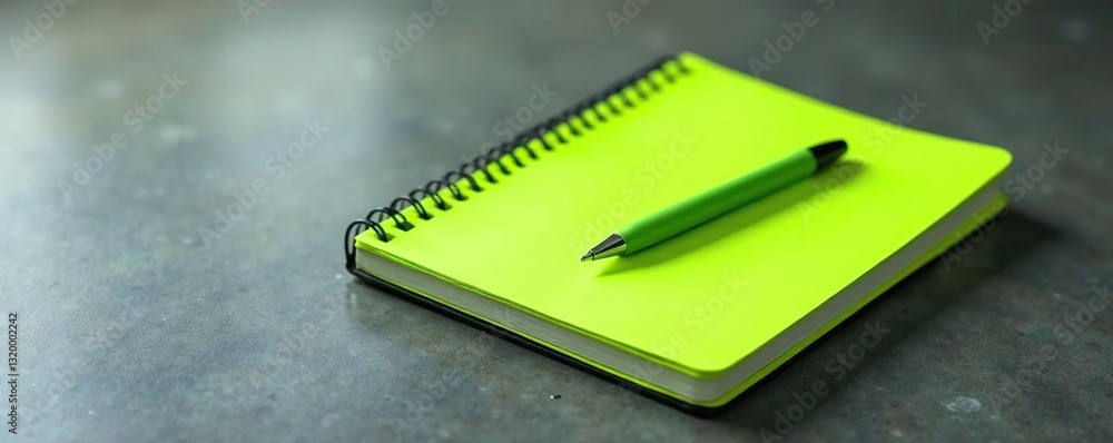 Lime green notebooks, open & closed, pen on concrete , textured background, diary, concrete Lime green notebooks, open & closed, pen on concrete , textured background, diary, concrete