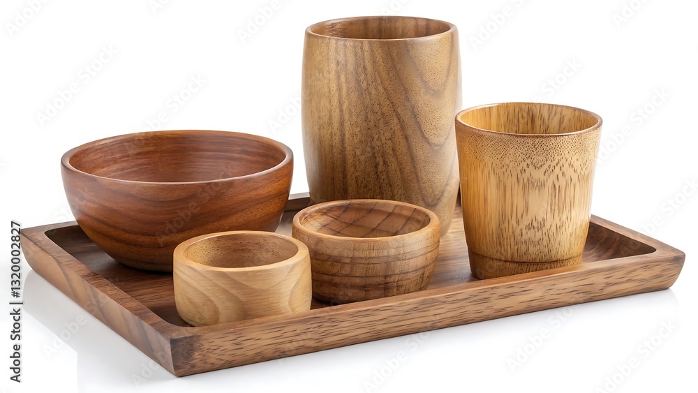 Rustic Wooden Drinkware with Assorted Cups Rustic Wooden Drinkware with Assorted Cups