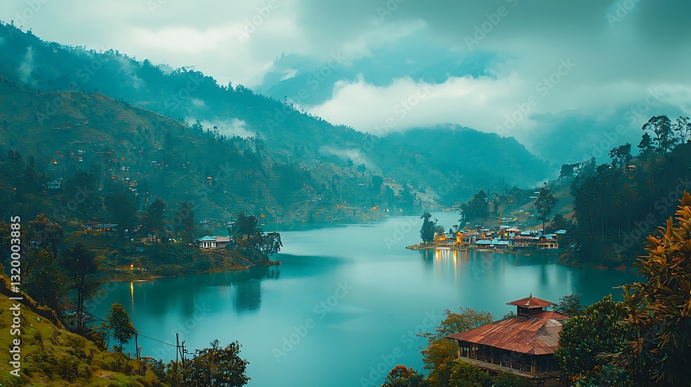 Obraz premium Serene Lake Mountain Landscape