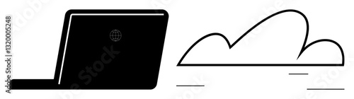 Open laptop beside a cloud symbolizing data storage, digital connectivity, and technology innovation. Ideal for technology, cloud computing, data storage, networking, remote work, innovation online