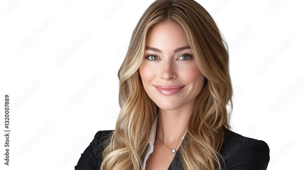 Portrait of a beautiful, smiling businesswoman with long blonde hair in a suit, professional headshot on transparent background. Portrait of a beautiful, smiling businesswoman with long blonde hair in a suit, professional headshot on transparent background.