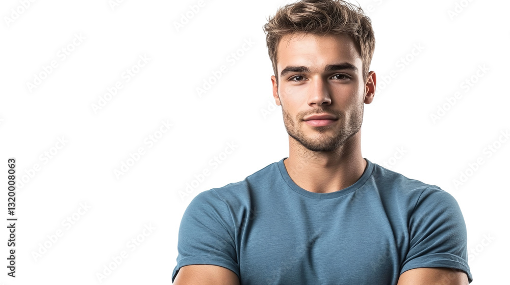 Portrait of a handsome guy wearing blue t-shirt with casual pose, studio photo, isolated on transparent background. Portrait of a handsome guy wearing blue t-shirt with casual pose, studio photo, isolated on transparent background.
