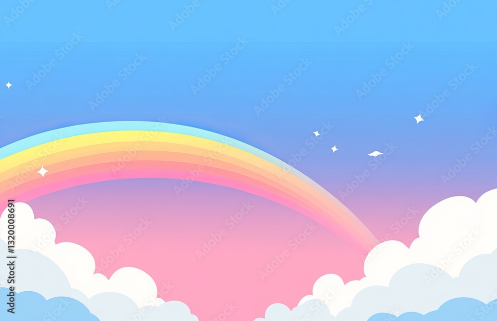 A beautiful bright rainbow arches across a clear blue sky filled with fluffy white clouds creating a vibrant and uplifting atmosphere perfect for use in nature focused projects or inspirational themes A beautiful bright rainbow arches across a clear blue sky filled with fluffy white clouds creating a vibrant and uplifting atmosphere perfect for use in nature focused projects or inspirational themes
