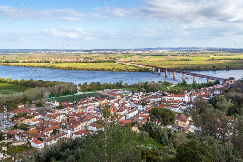 View over the Tagus River and the marshland from the São Bento viewpoint in Santarém, Portugal.
