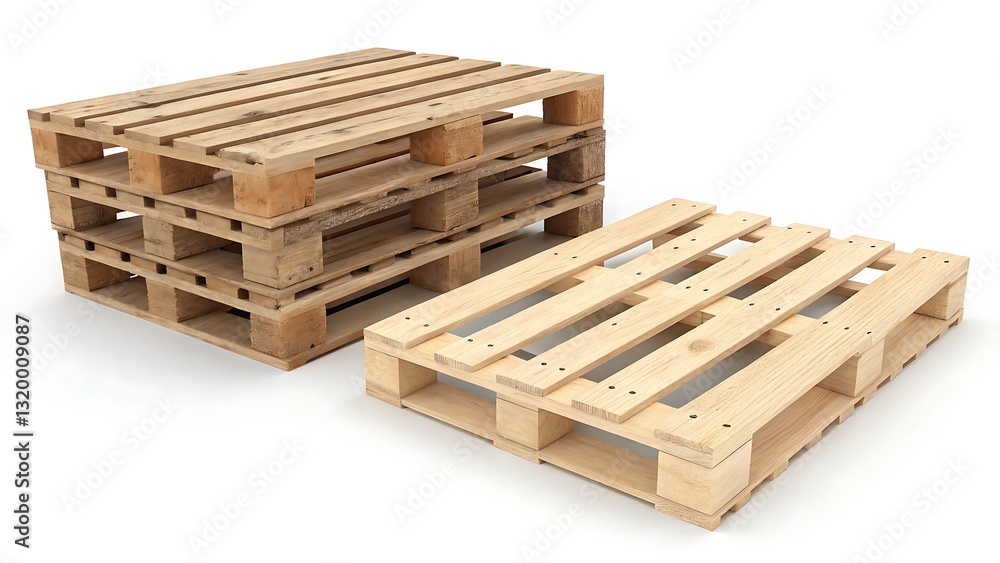 Wooden Pallets Stacked on a White Background – Industrial and Rustic Shipping Material Wooden Pallets Stacked on a White Background – Industrial and Rustic Shipping Material