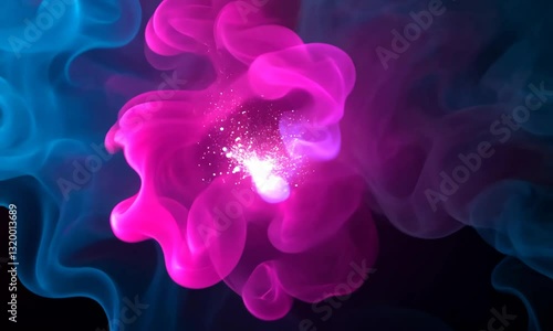 Abstract Liquid Color Smoke Blend on Black Background Vibrant Pink and Blue Tones