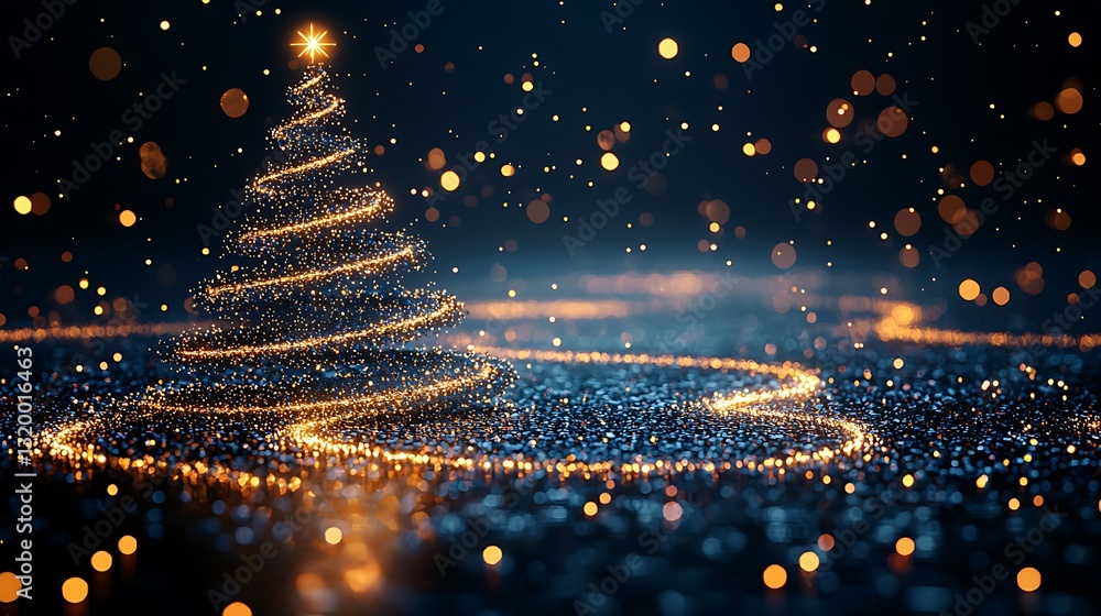 Naklejka premium Sparkling Golden Christmas Tree Lights Abstract Design
