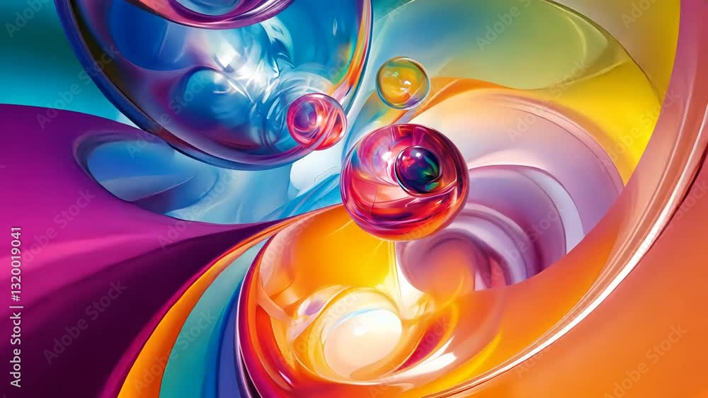 Abstract background with vibrant colorful balls and swirling design elements moving smoothly