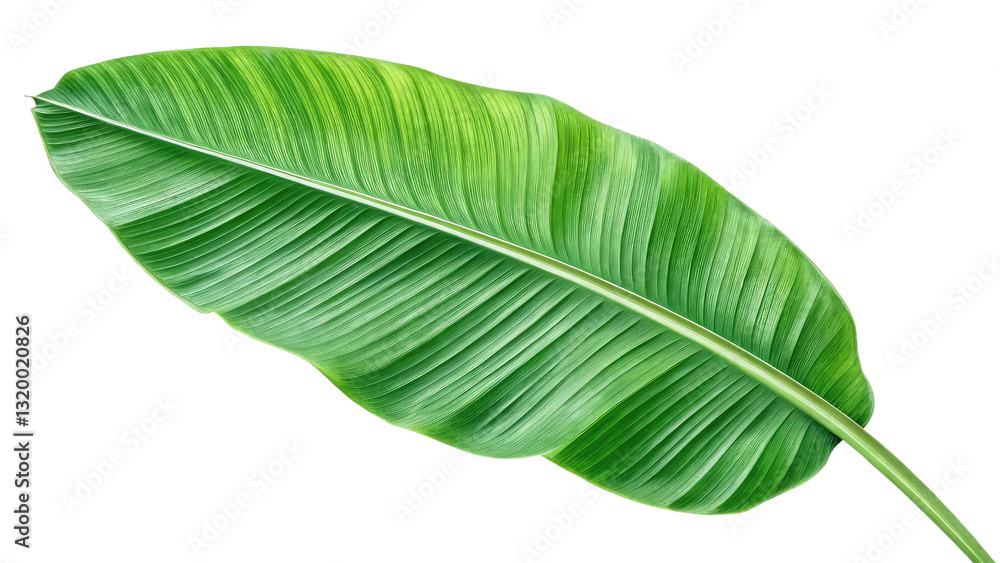 Obraz premium Beautiful green banana leaf with detailed veins and smooth edges great for spa branding tropical backgrounds and sustainable product designs on transparent background PNG