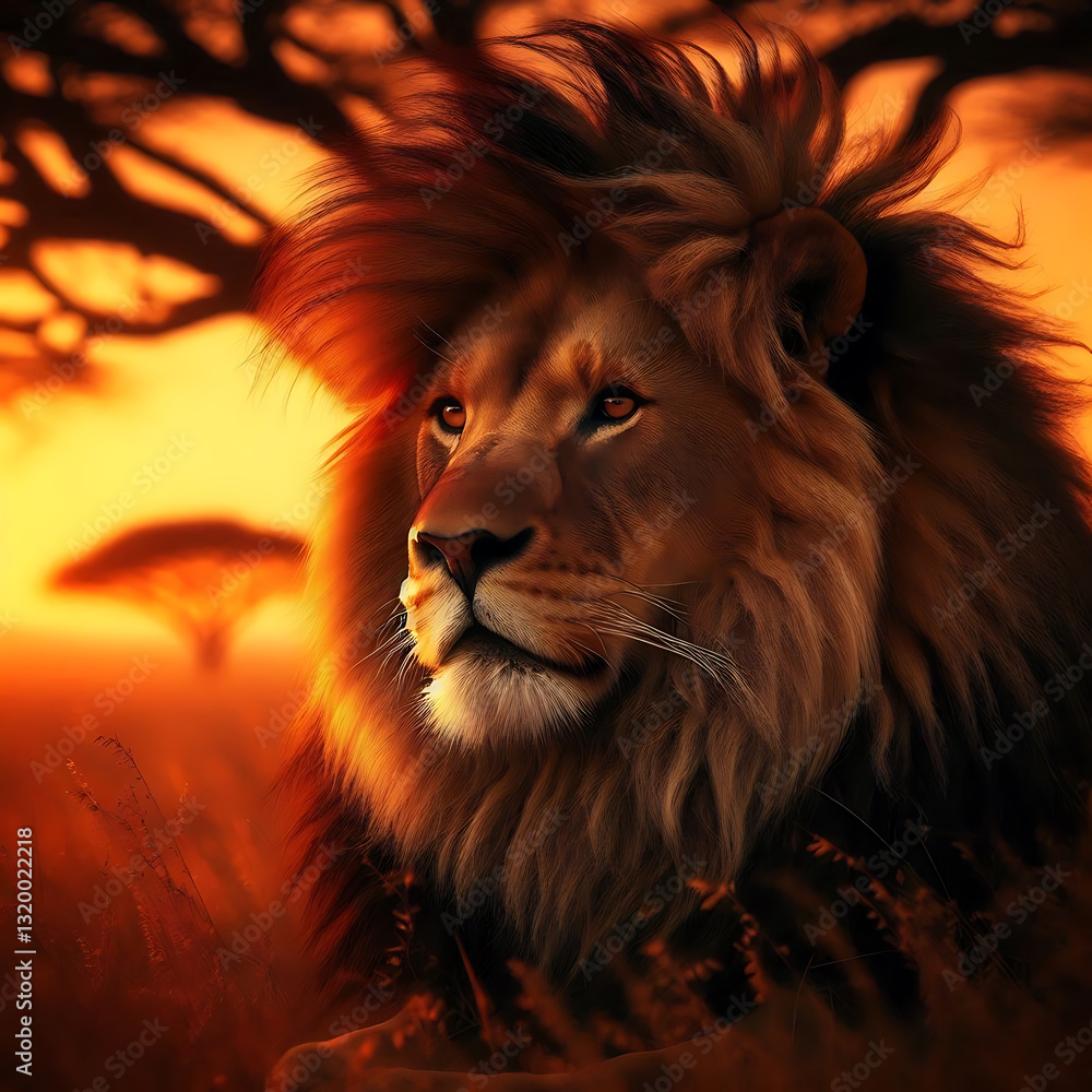 Naklejka premium Majestic Lion at Sunset
