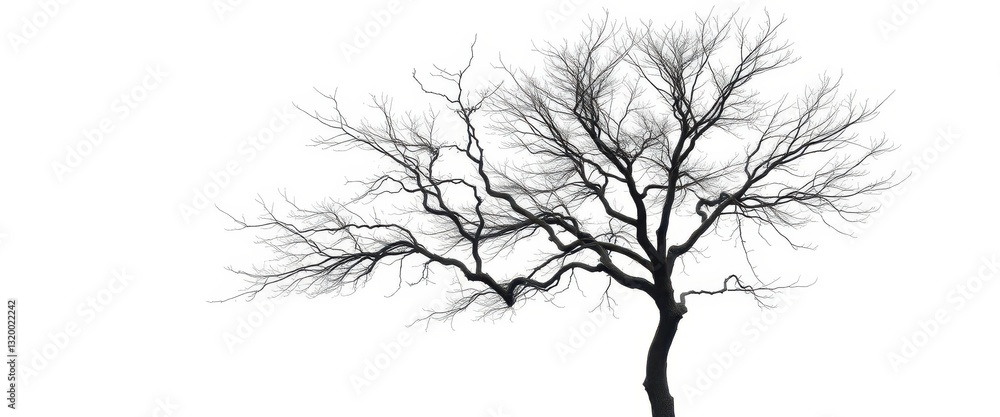 Fototapeta premium Lone deciduous tree, stark branches against pure white, landscape, simple