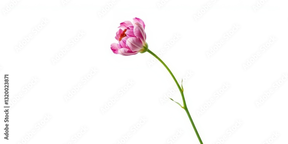 Fototapeta premium Single wilting flower isolated on pure white backdrop, texture, elegant