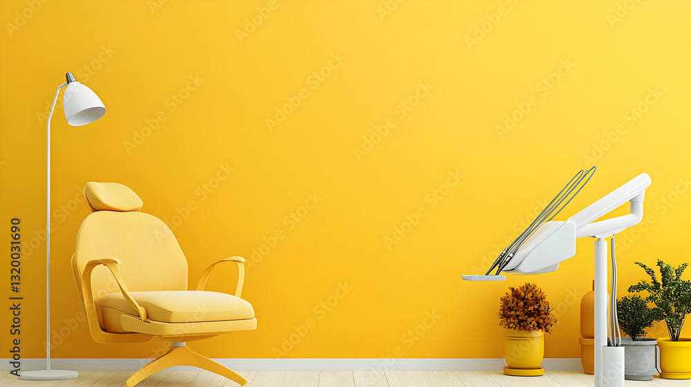 custom made wallpaper toronto digitalModern Minimalist Home Office Interior Design With Yellow Armchair White Floor Lamp And Potted Plants Against A Bright Yellow Wall