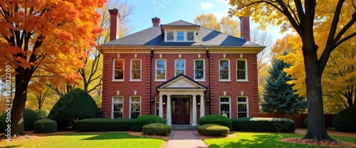 Historic red brick building on a sunny autumn day. photo