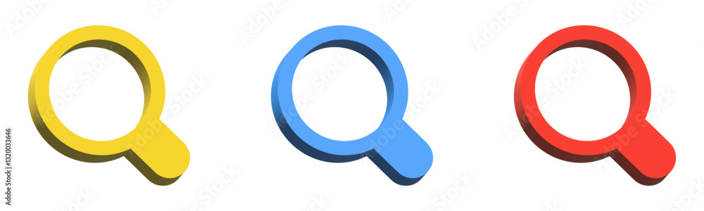 Magnifying glass 3d icon set. 3d search icon. 3d vector illustration Magnifying glass 3d icon set. 3d search icon. 3d vector illustration