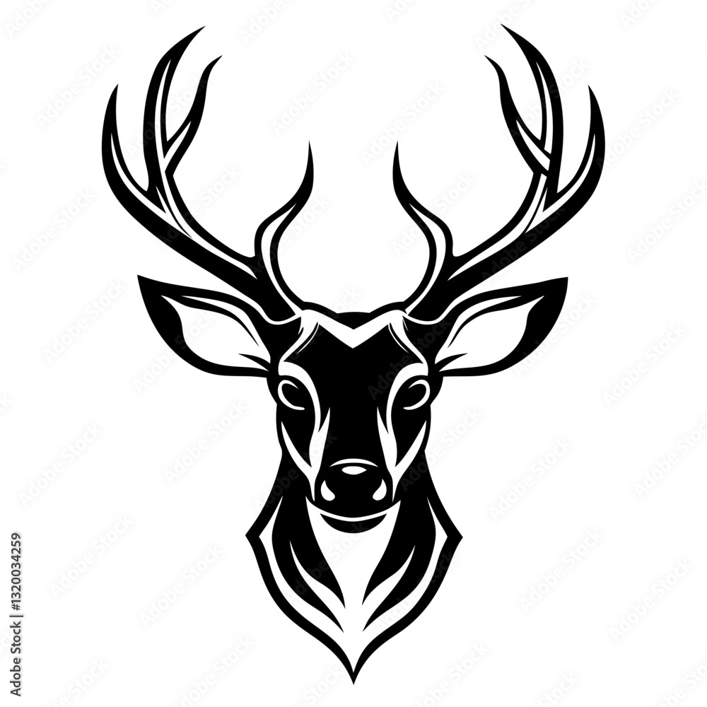 Naklejka premium Silhouette Head of Deer with White Background Vector Illustration – Cartoons, Clipart & Line Art Design, Vector silhouette of a deer head, perfect for clipart, cartoons, and line art designs.